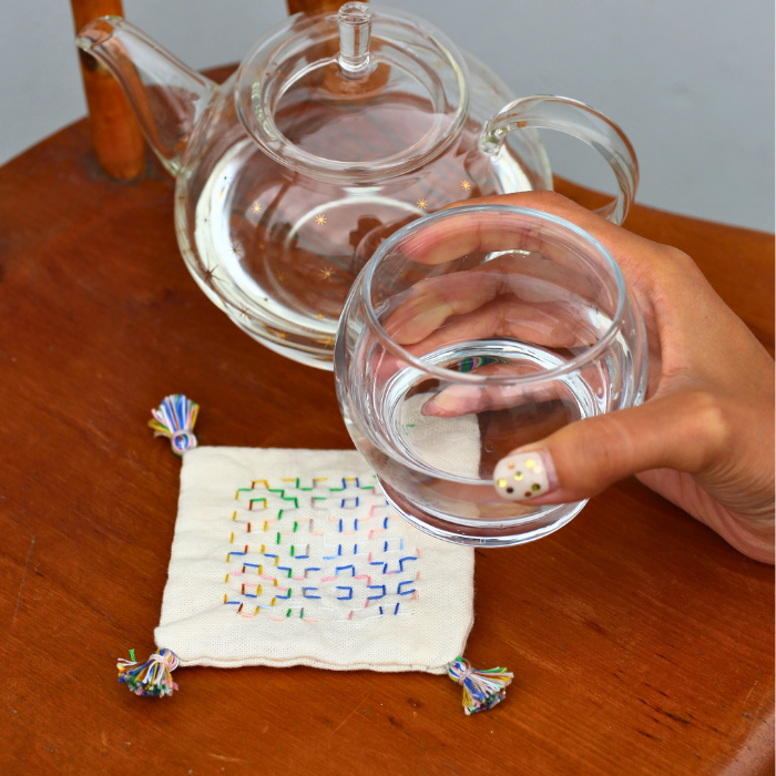 July Free Pattern: Kaki no Hana (Persimmon Flower) Sashiko Coaster