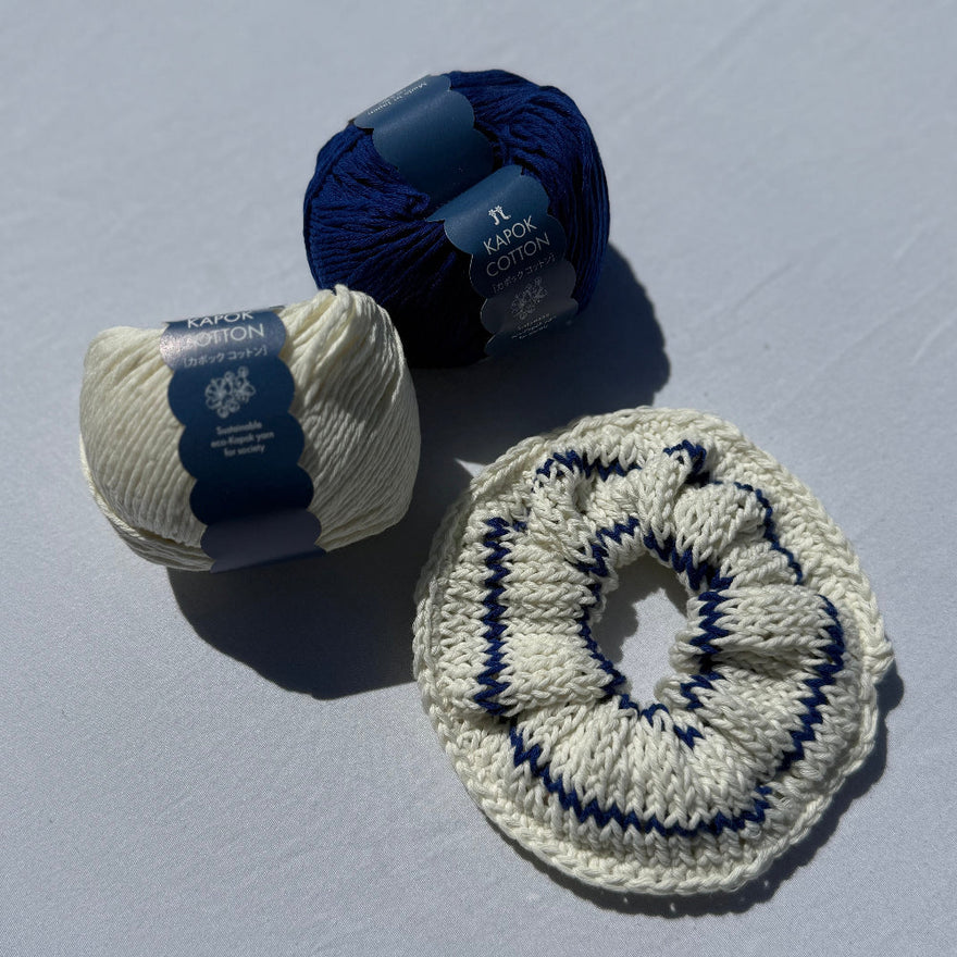 August Free Pattern: Kapok Cotton Knitted Scrunchie