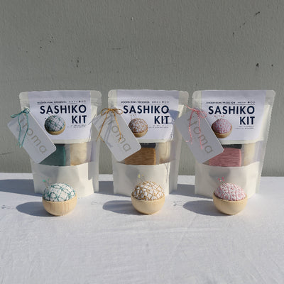 [Sashiko Kit] Wooden Bowl Pincushion - 3 Pattern Options