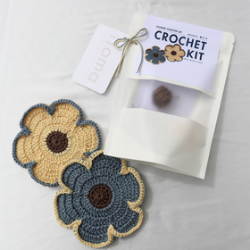 Buy lemon-yellow-x-dusty-blue [Crochet Kit] Flower Coaster Set - Wash Cotton Yarn