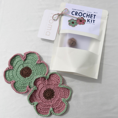 Buy pink-beige-x-emerald [Crochet Kit] Flower Coaster Set - Wash Cotton Yarn