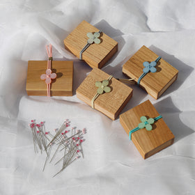 Glass Sewing Pins in a Cherry-Wood Box
