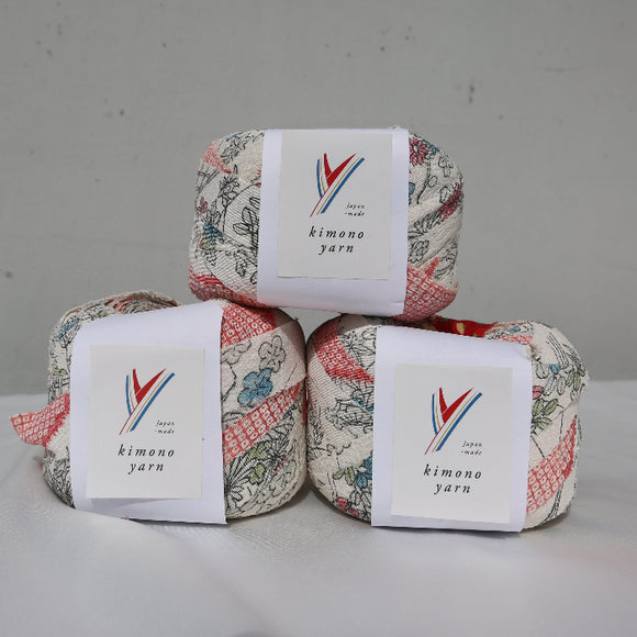 White with House and Floral Pattern Chirimen